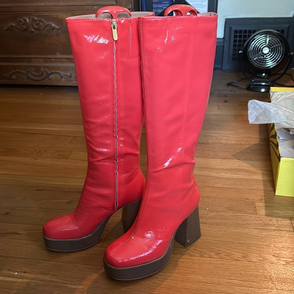 Sam Edelman Pink/Salmon/orangish Circus Boots Knee High Chunky Heel Zip Up